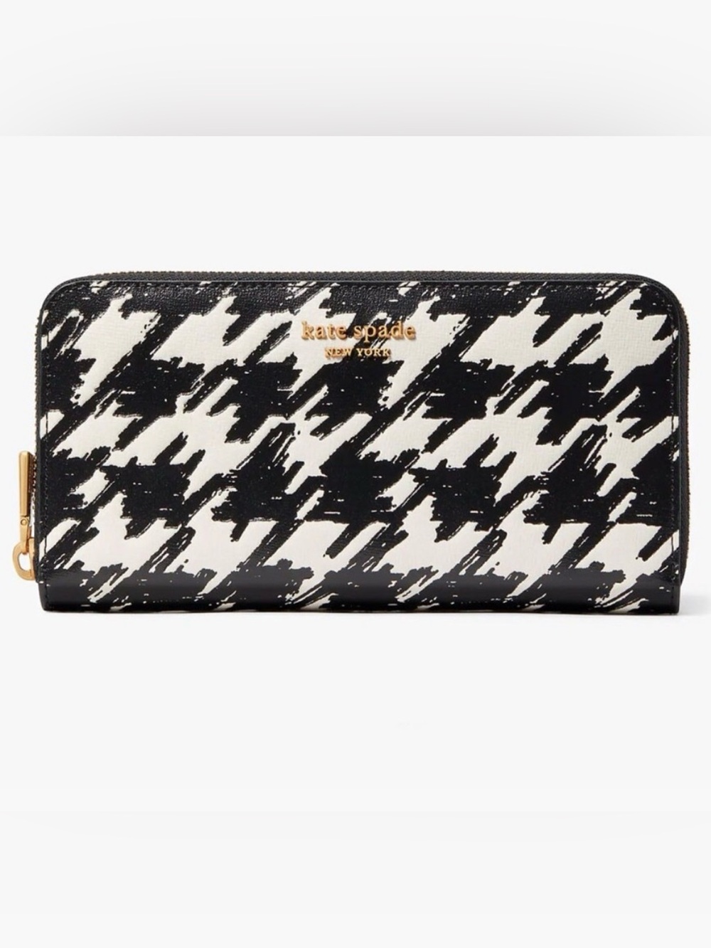 NWT Kate Spade Morgan Painterly Houndstooth Zip Around Wallet